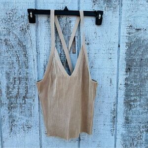 New #0511 🏷️ Bananas Republic size Large tan crossbody straps shirt sleeveless